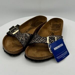 NEW BIRKENSTOCK Madrid Brown Python Sandals Size EU36 Reg Width CLR Brown/Black